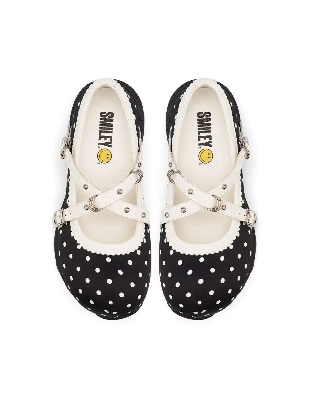 SMILEY | Polka Dot Double Strap Platform Mary Jane Sneakers-Black