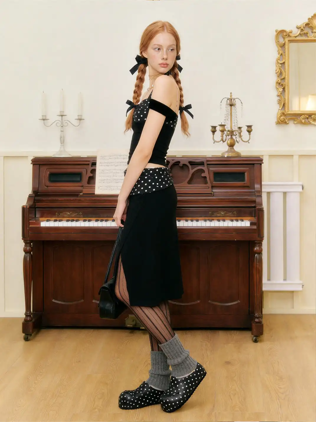 SMILEY | Black Polka Dot Slip-on Platform Clogs