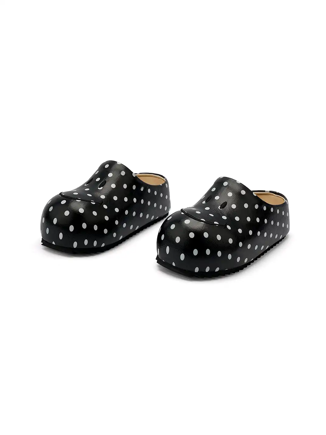 SMILEY | Black Polka Dot Slip-on Platform Clogs