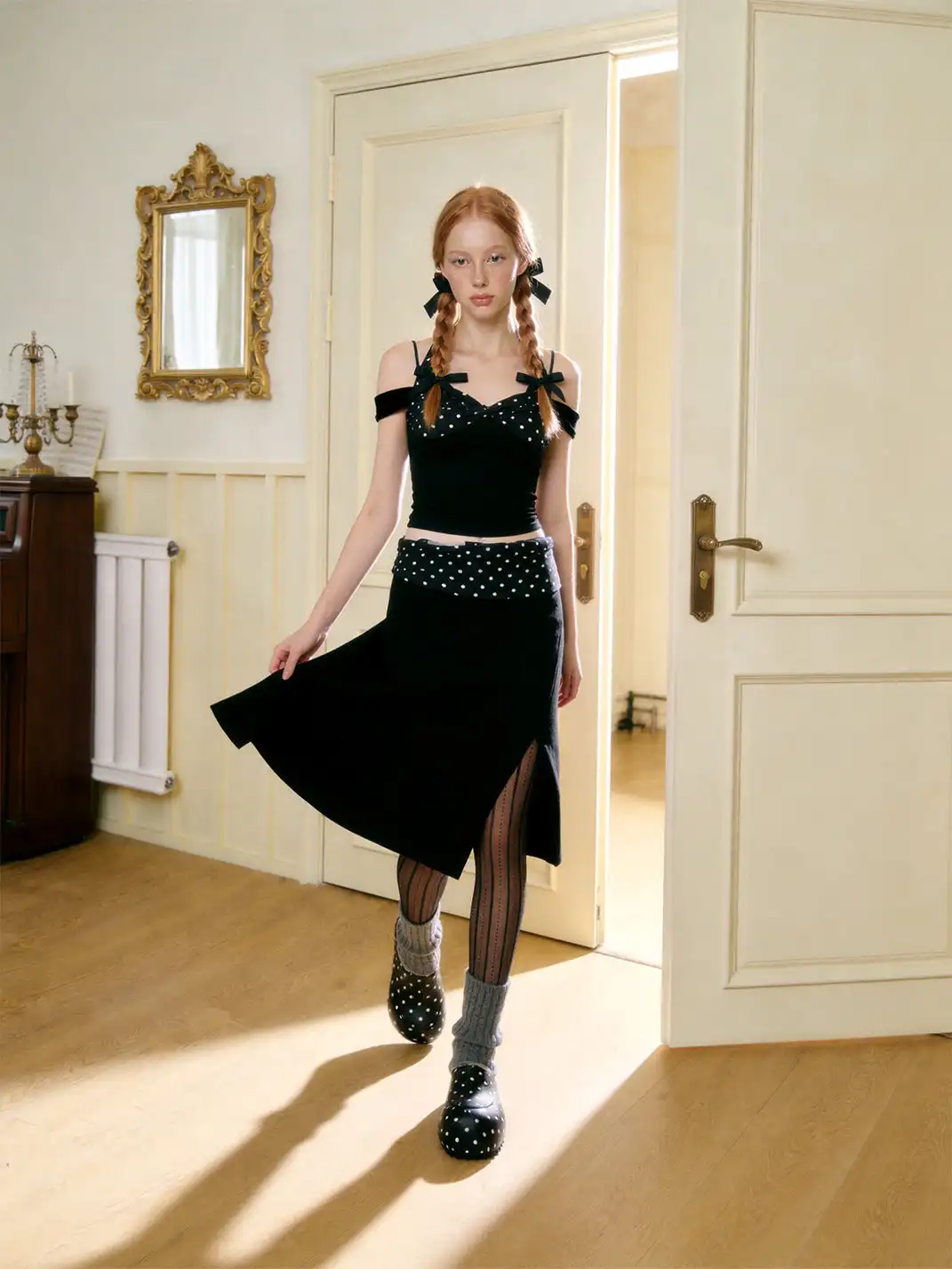 SMILEY | Black Polka Dot Slip-on Platform Clogs