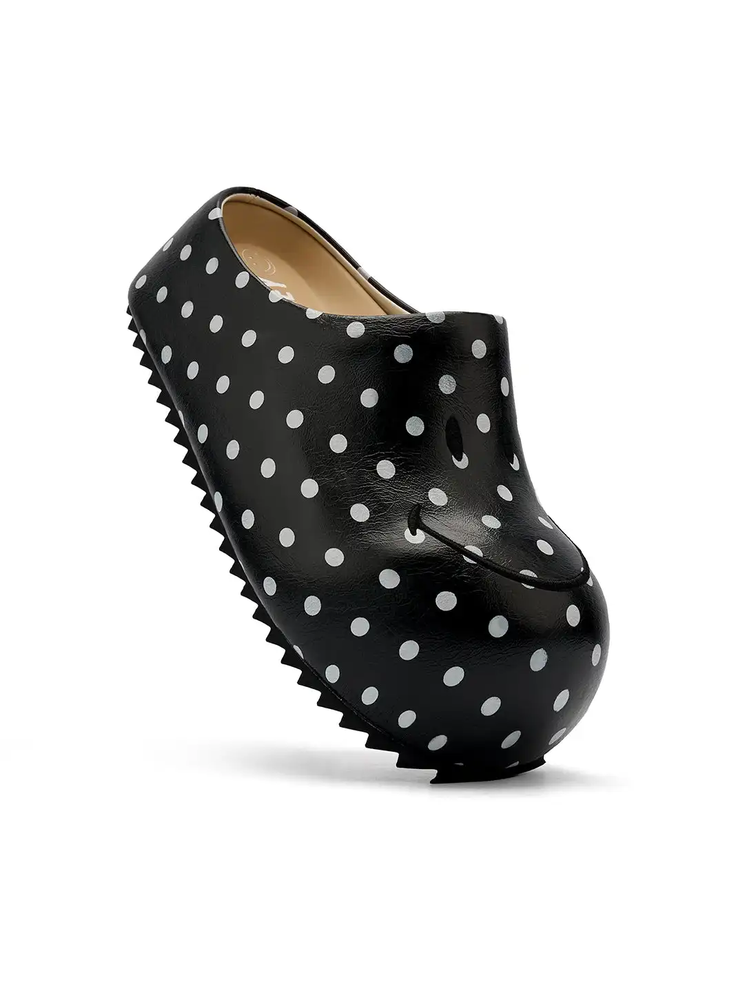 SMILEY | Black Polka Dot Slip-on Platform Clogs