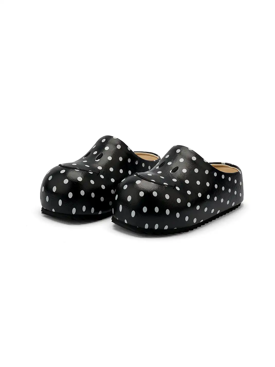 SMILEY | Black Polka Dot Slip-on Platform Clogs