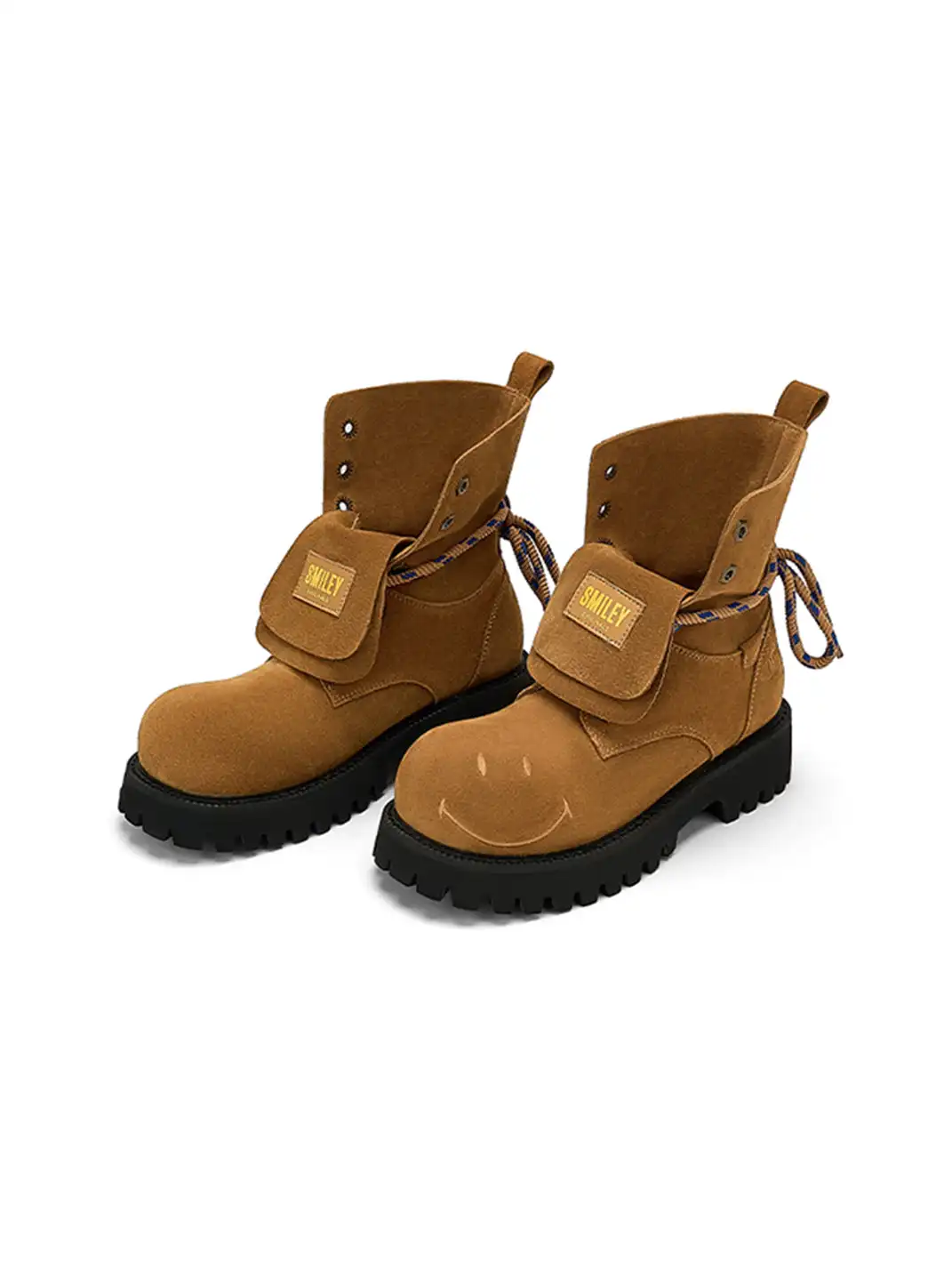 SMILEY | Suede Platform Work Boots-Yellow