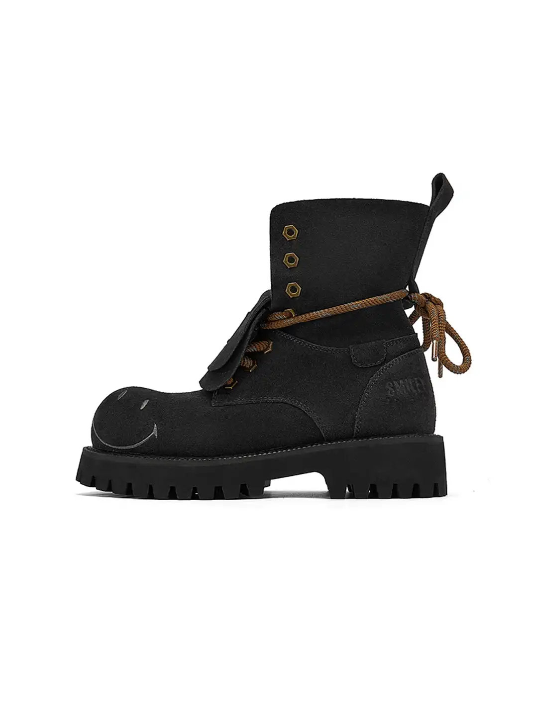 SMILEY | Suede Platform Work Boots-Black
