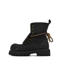 SMILEY | Suede Platform Work Boots-Black