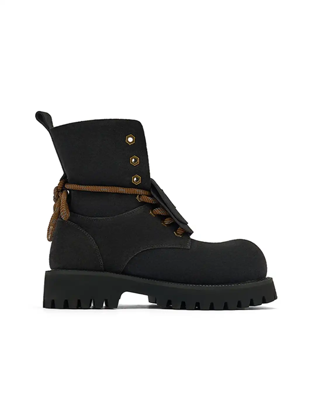 SMILEY | Suede Platform Work Boots-Black