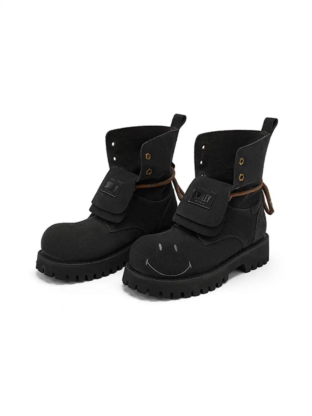 SMILEY | Suede Platform Work Boots-Black