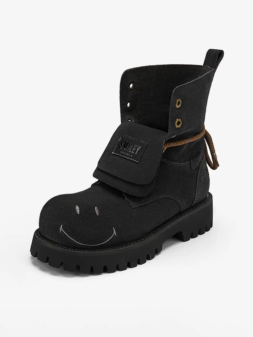 SMILEY | Suede Platform Work Boots-Black