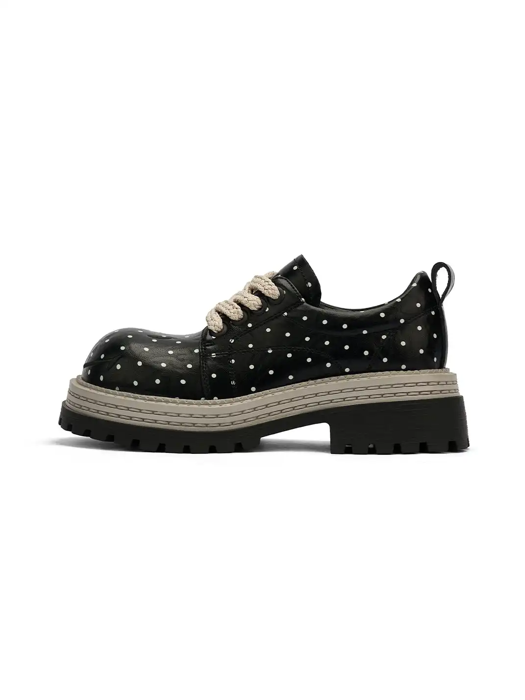 SMILEY | Polka Dot Platform Derby Shoes With Woven Trim