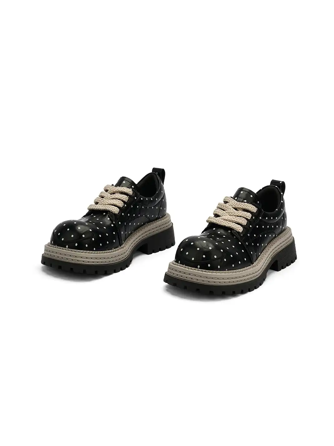 SMILEY | Polka Dot Platform Derby Shoes With Woven Trim
