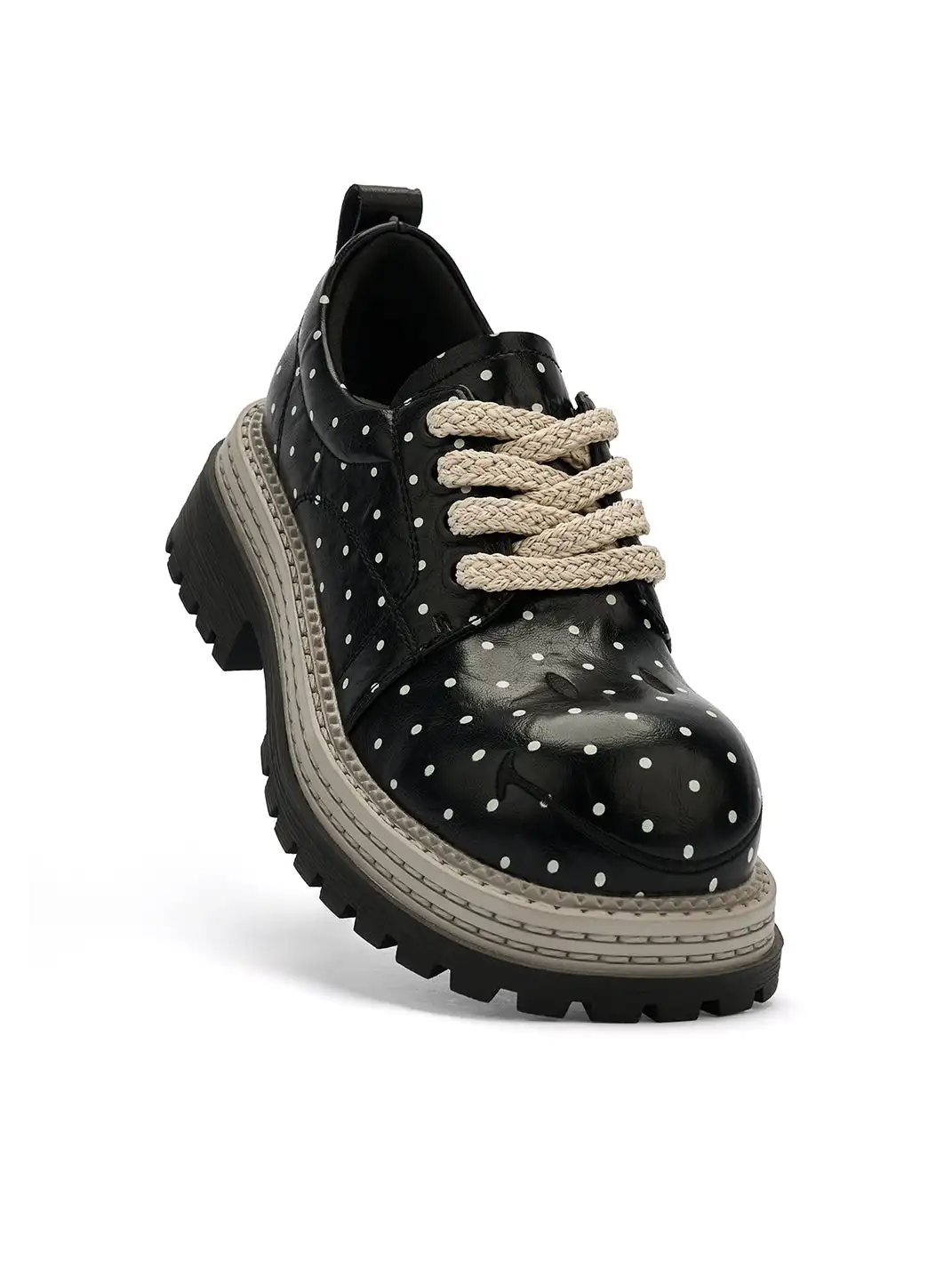 SMILEY | Polka Dot Platform Derby Shoes With Woven Trim
