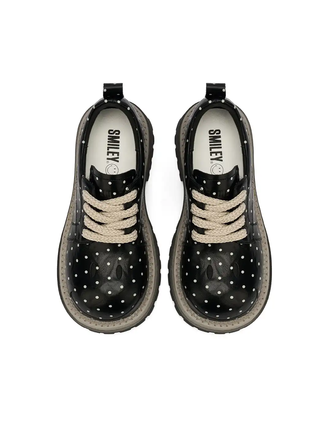 SMILEY | Polka Dot Platform Derby Shoes With Woven Trim