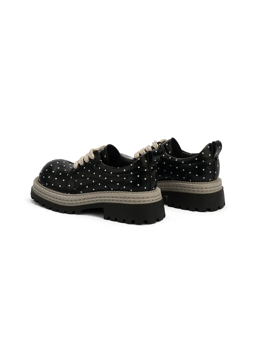 SMILEY | Polka Dot Platform Derby Shoes With Woven Trim