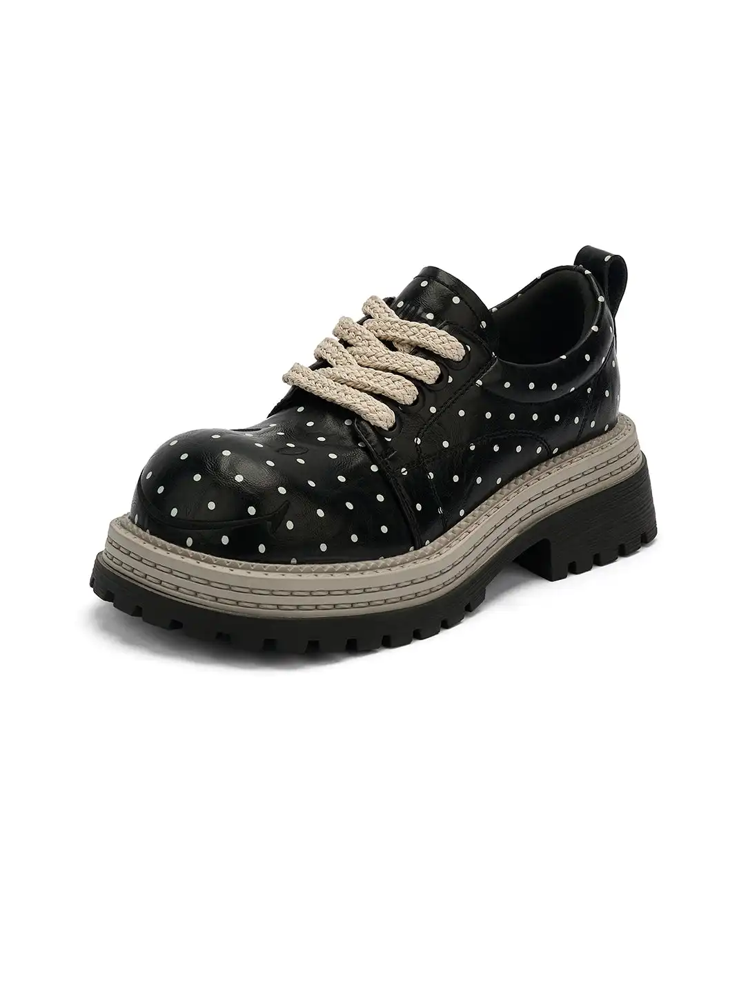 SMILEY | Polka Dot Platform Derby Shoes With Woven Trim