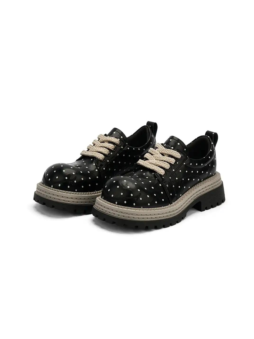 SMILEY | Polka Dot Platform Derby Shoes With Woven Trim