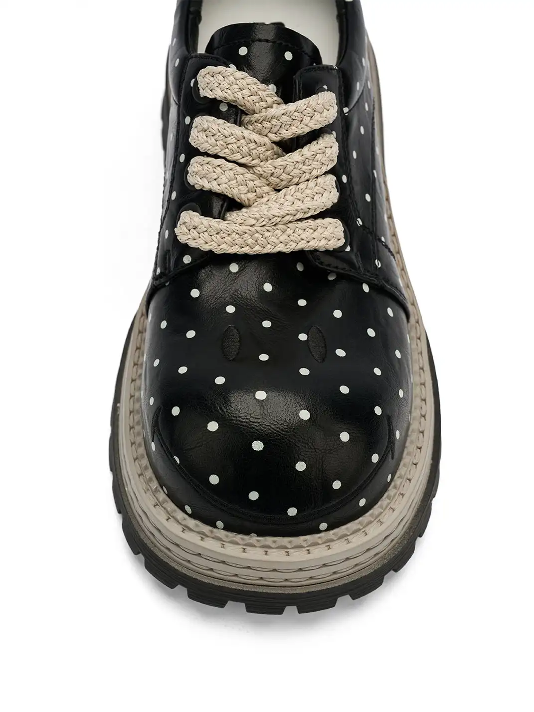 SMILEY | Polka Dot Platform Derby Shoes With Woven Trim