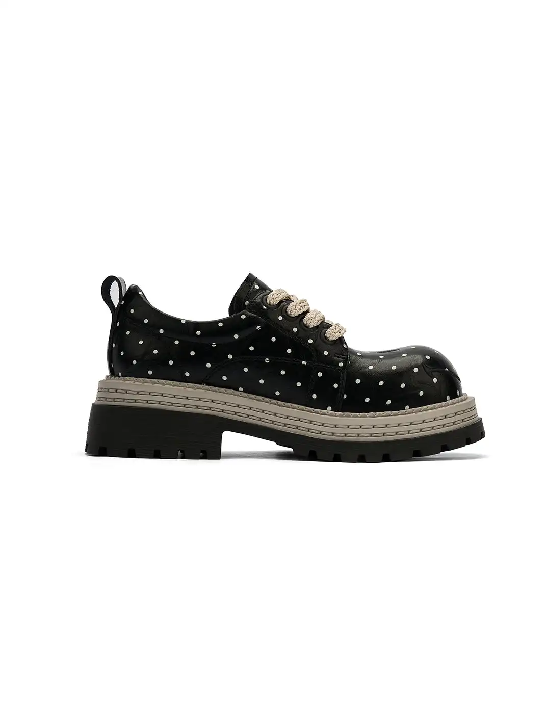 SMILEY | Polka Dot Platform Derby Shoes With Woven Trim