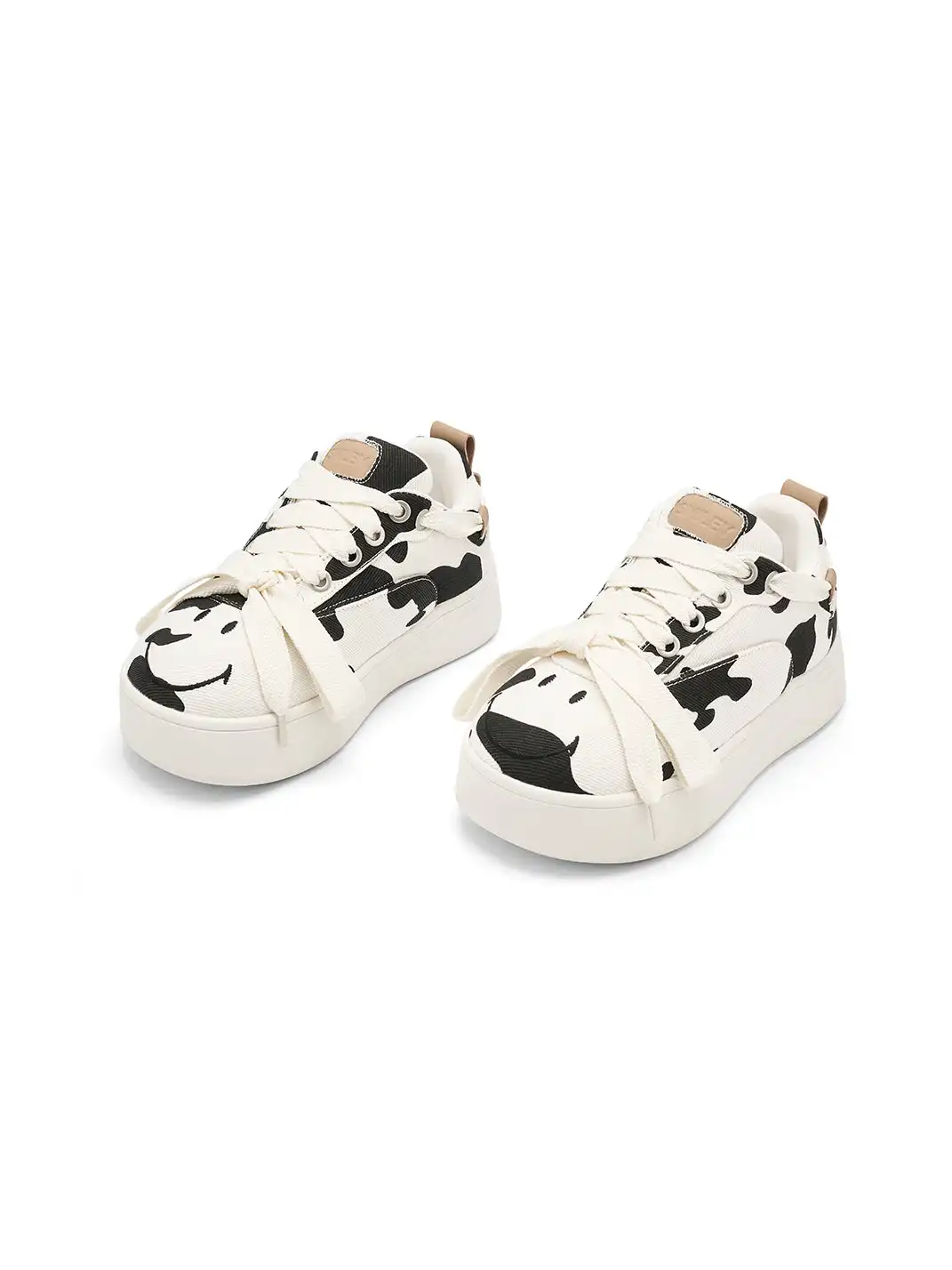 SMILEY | Cow Print White Platform Sneakers
