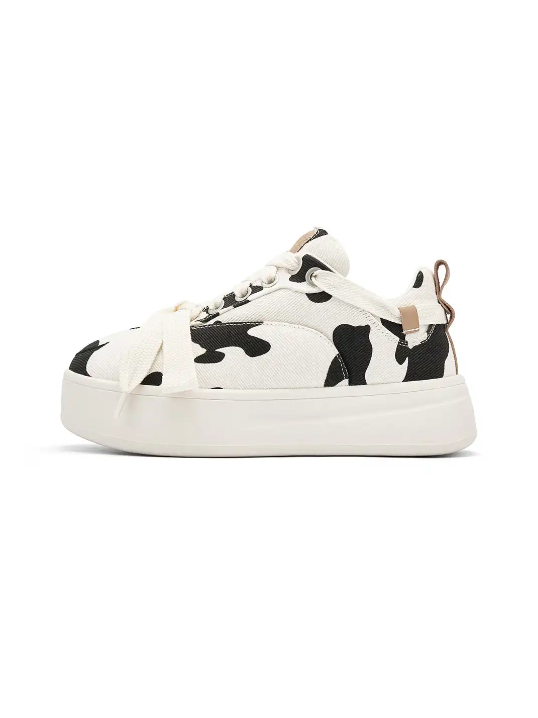 SMILEY | Cow Print White Platform Sneakers