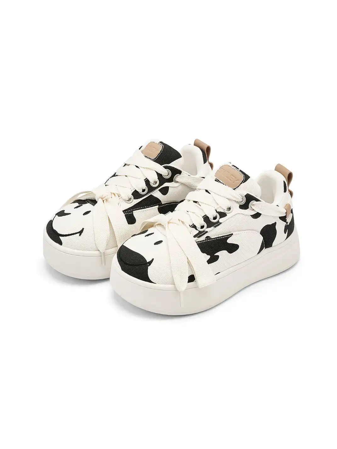 SMILEY | Cow Print White Platform Sneakers
