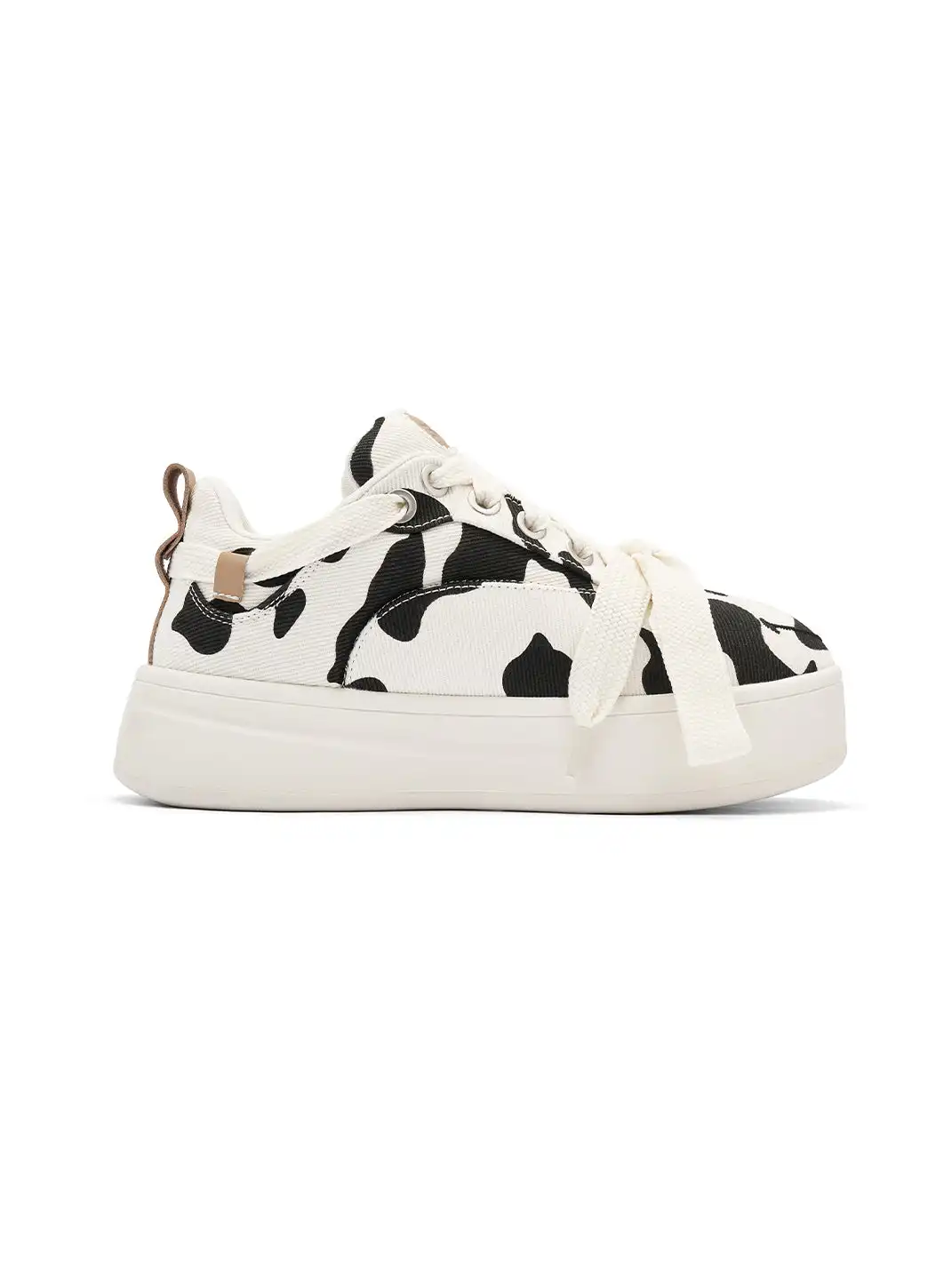 SMILEY | Cow Print White Platform Sneakers