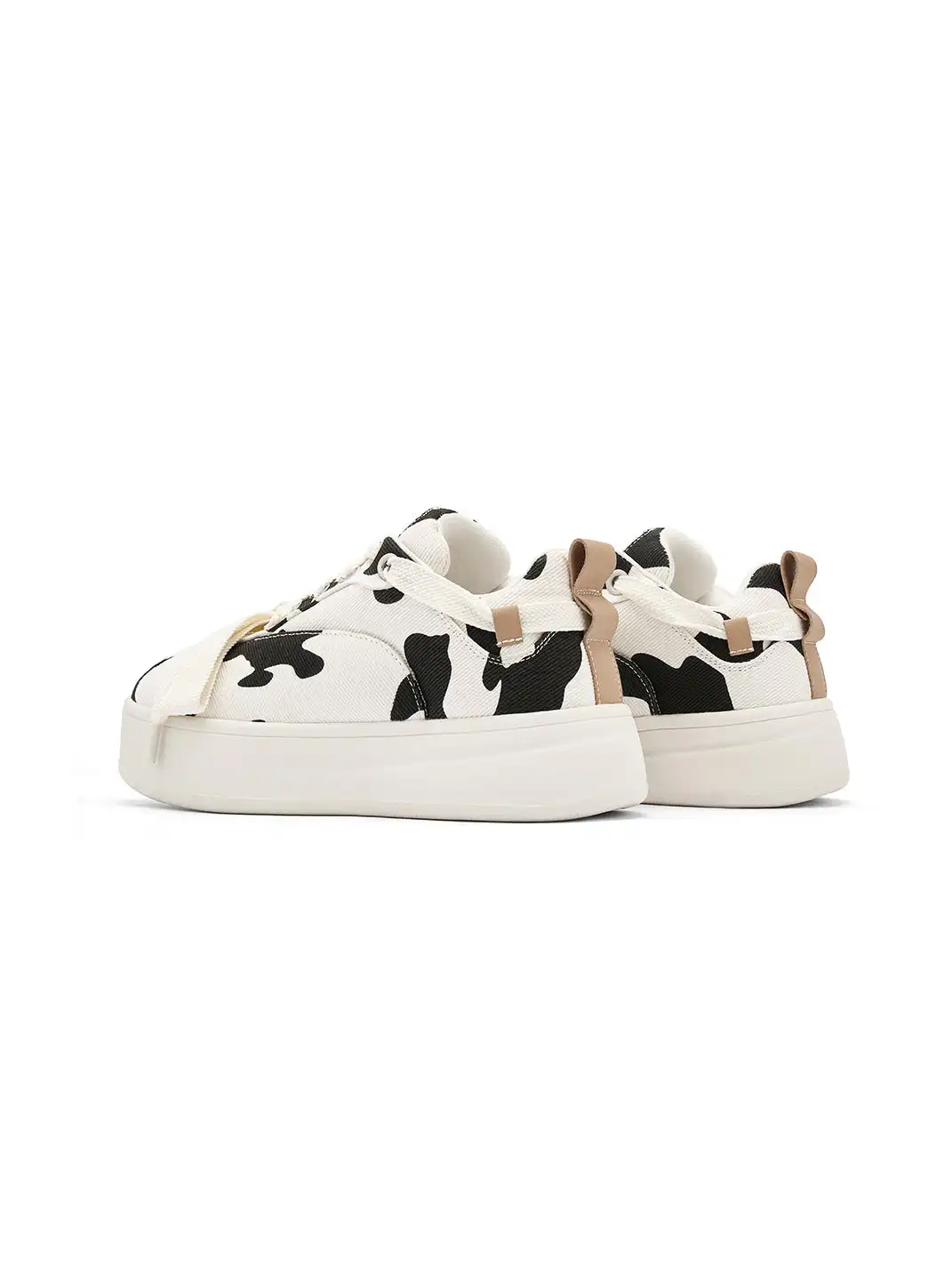 SMILEY | Cow Print White Platform Sneakers