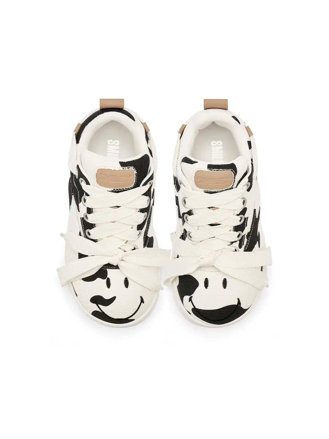 SMILEY | Cow Print White Platform Sneakers