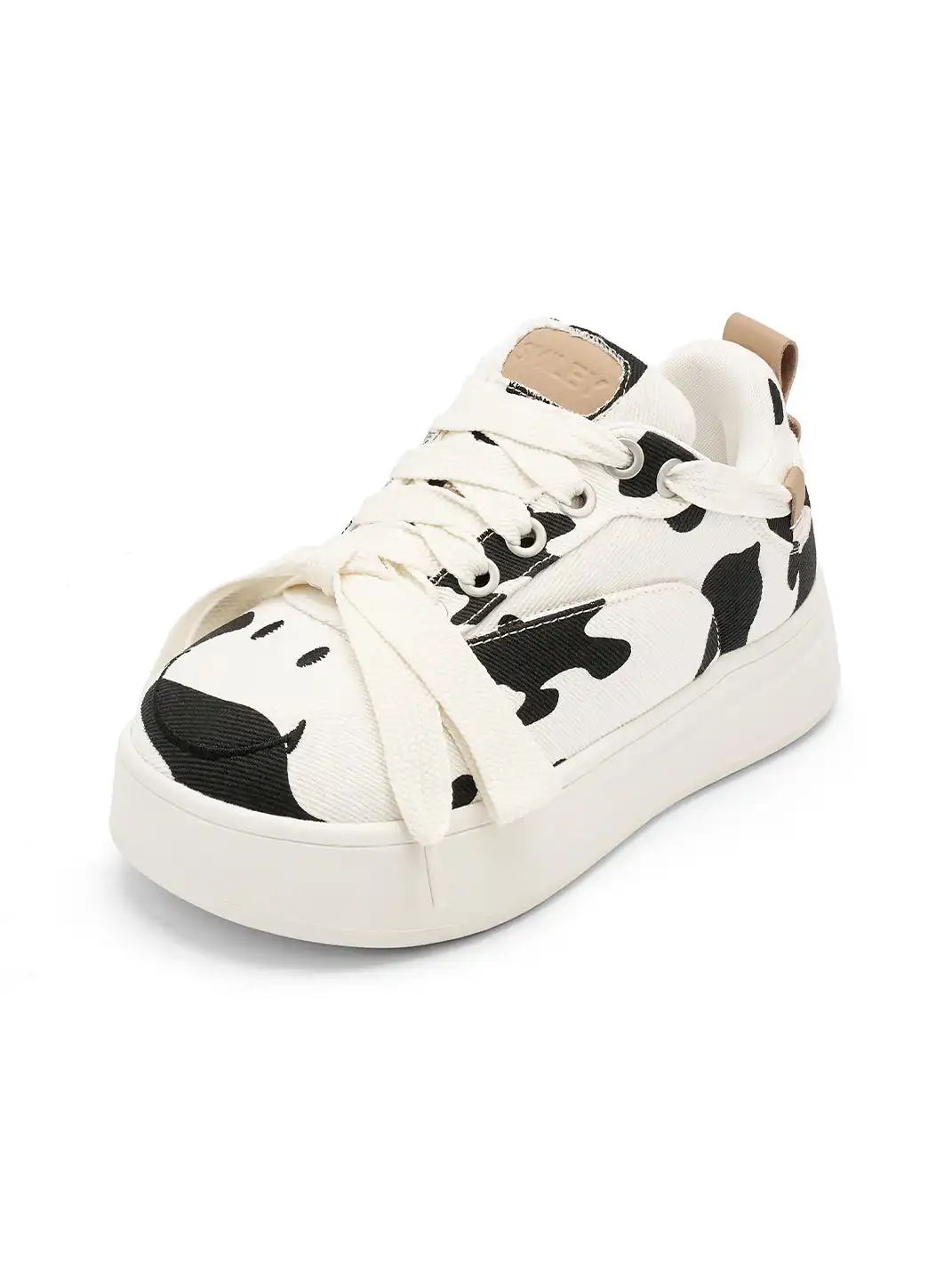SMILEY | Cow Print White Platform Sneakers