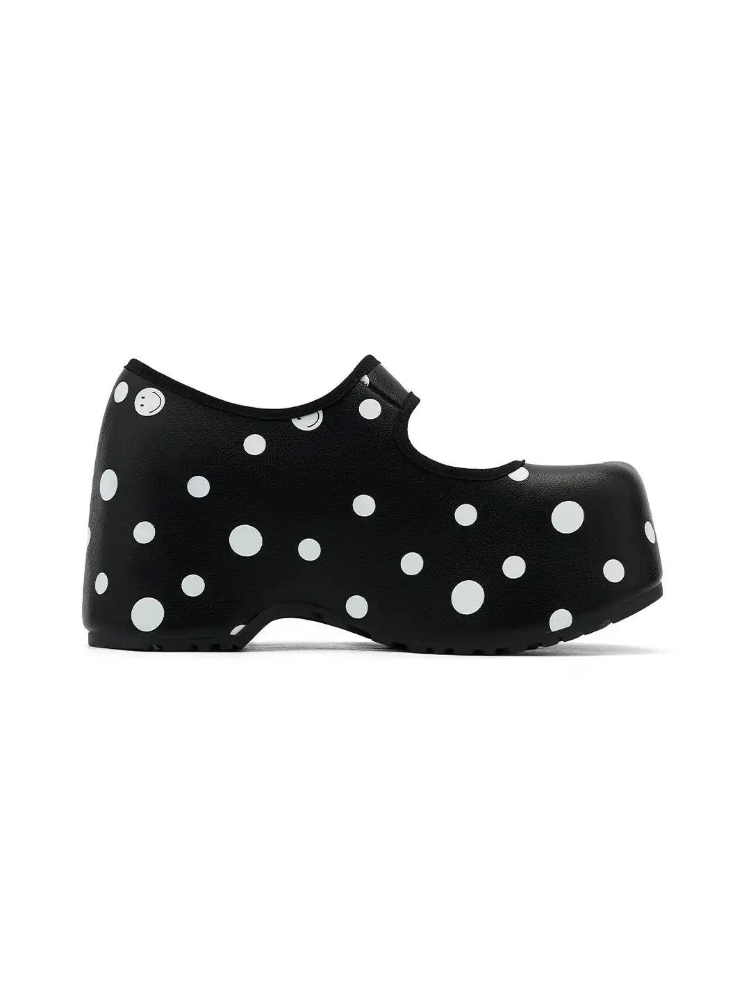 SMILEY | Pointed-Toe Black Polka Dot Mary Jane Platform Shoes