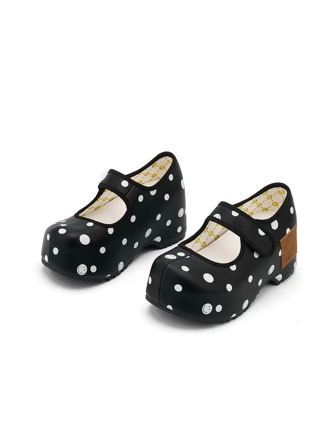 SMILEY | Pointed-Toe Black Polka Dot Mary Jane Platform Shoes