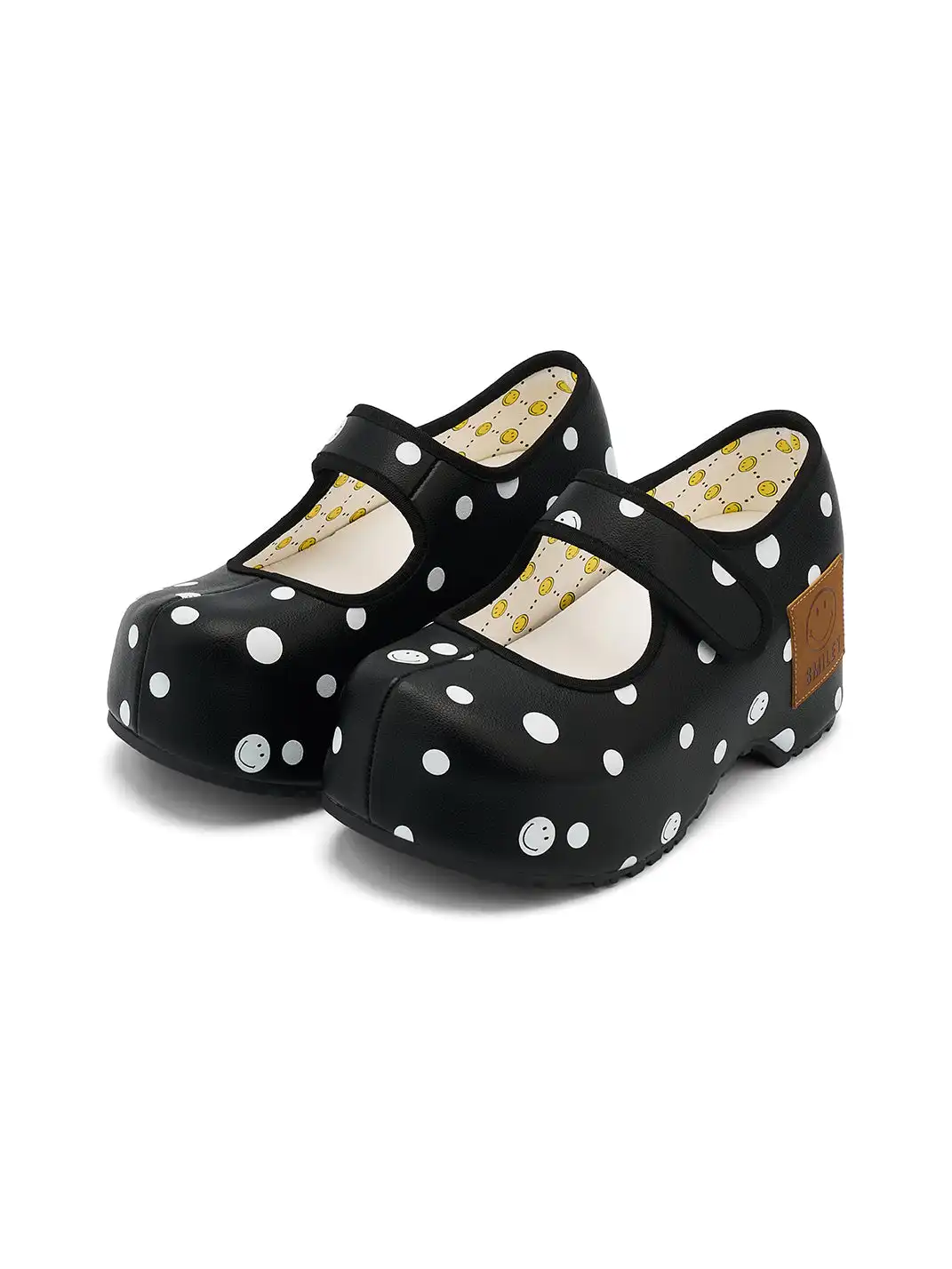 SMILEY | Pointed-Toe Black Polka Dot Mary Jane Platform Shoes