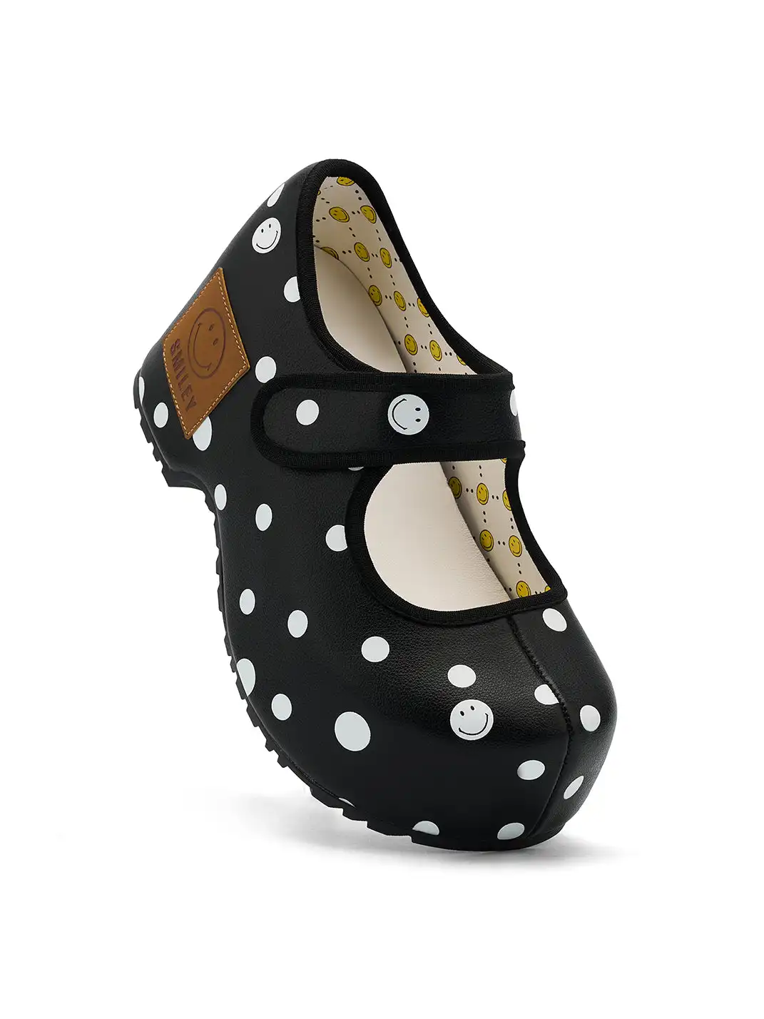 SMILEY | Pointed-Toe Black Polka Dot Mary Jane Platform Shoes