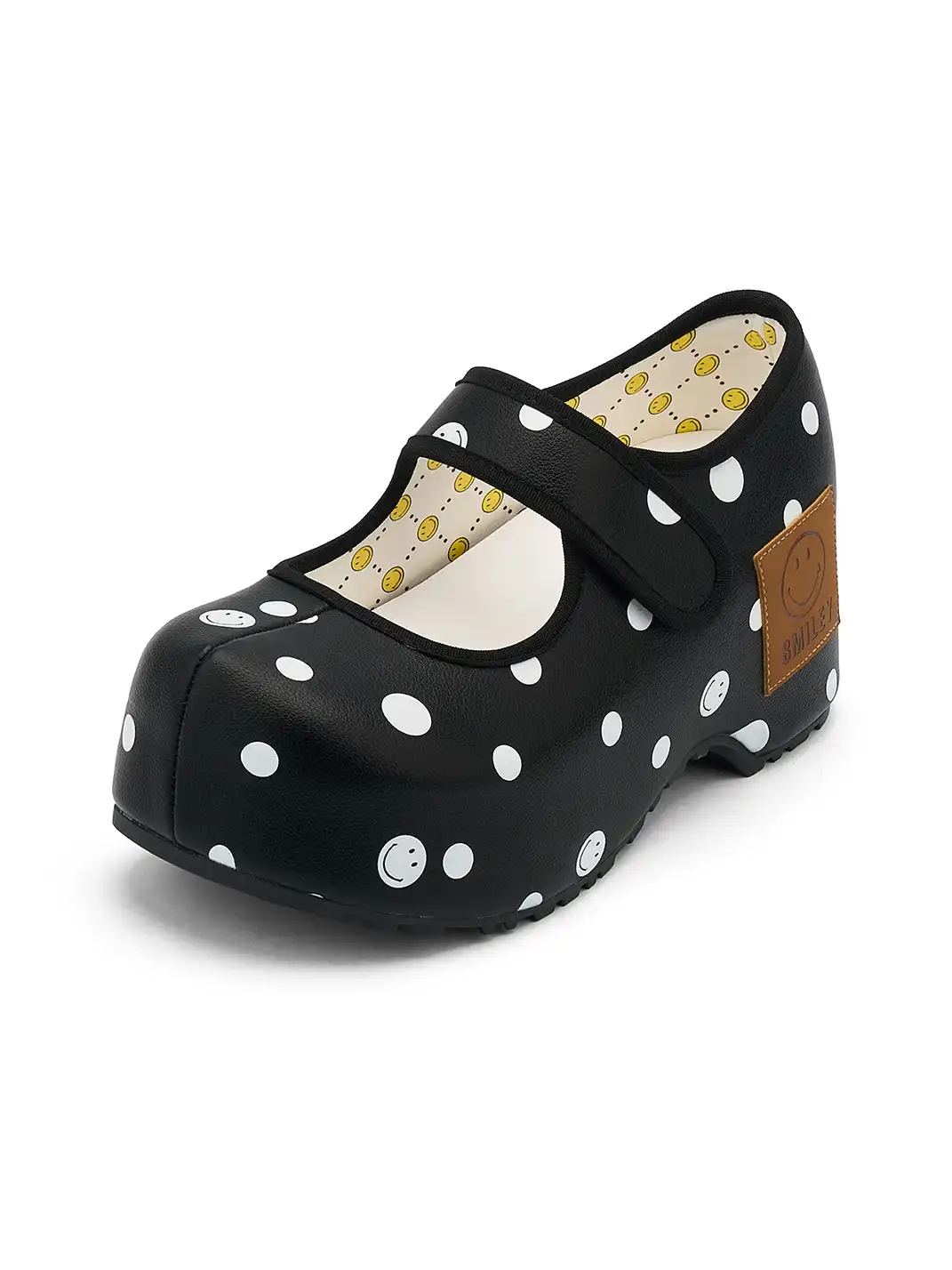 SMILEY | Pointed-Toe Black Polka Dot Mary Jane Platform Shoes