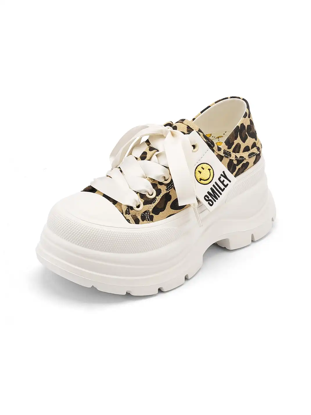 SMILEY | Print Platform Canvas Sneakers With Smile Logo-Leopard
