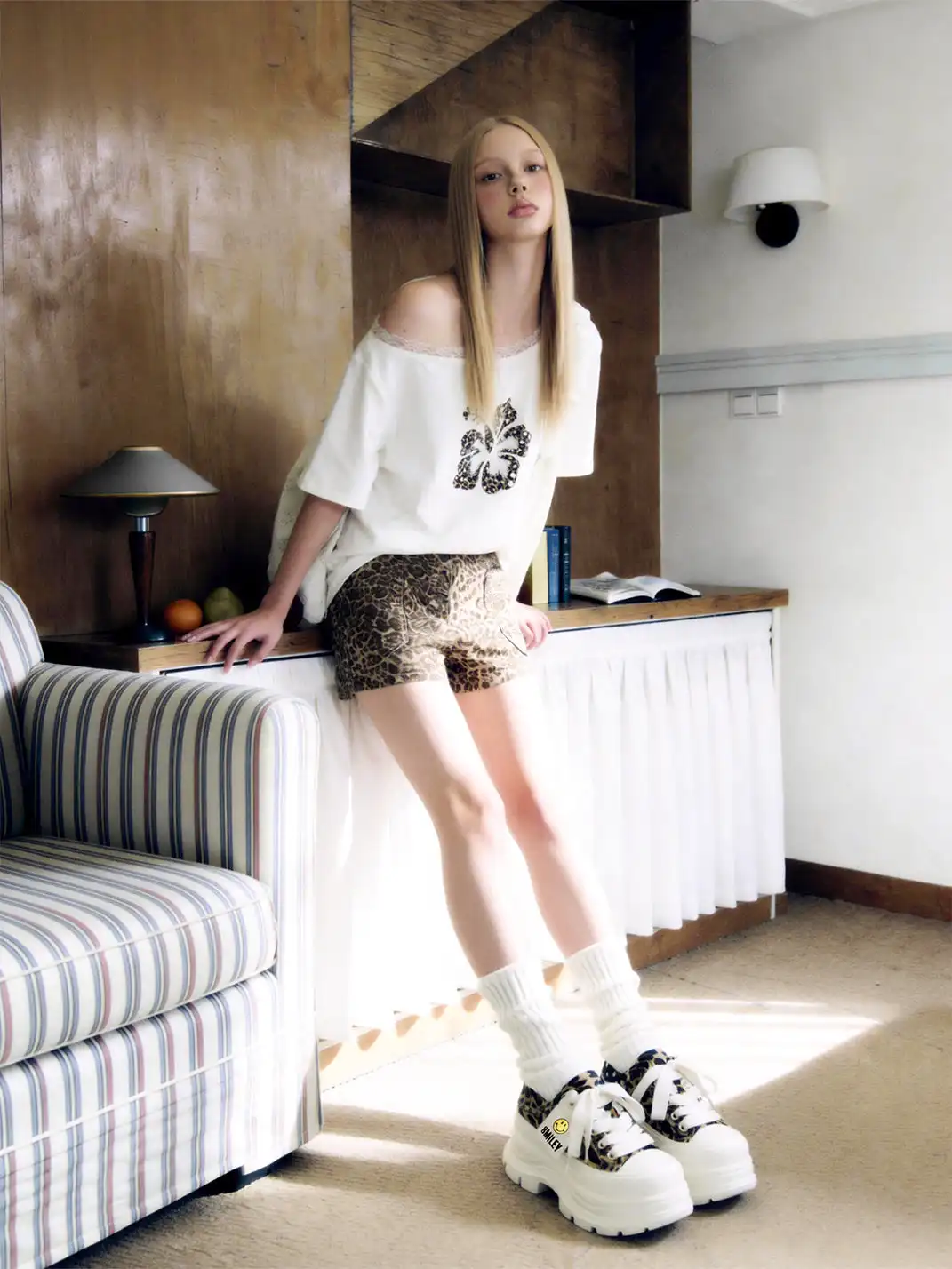 SMILEY | Print Platform Canvas Sneakers With Smile Logo-Leopard