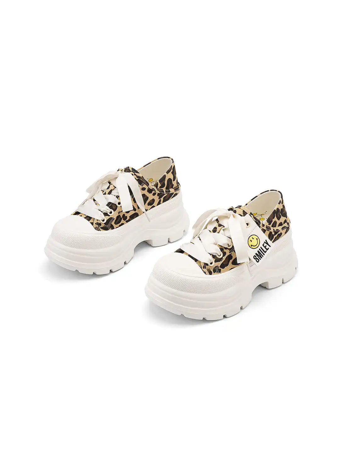 SMILEY | Print Platform Canvas Sneakers With Smile Logo-Leopard