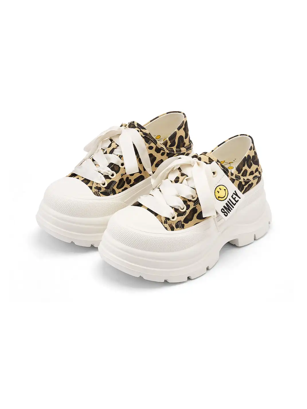 SMILEY | Print Platform Canvas Sneakers With Smile Logo-Leopard