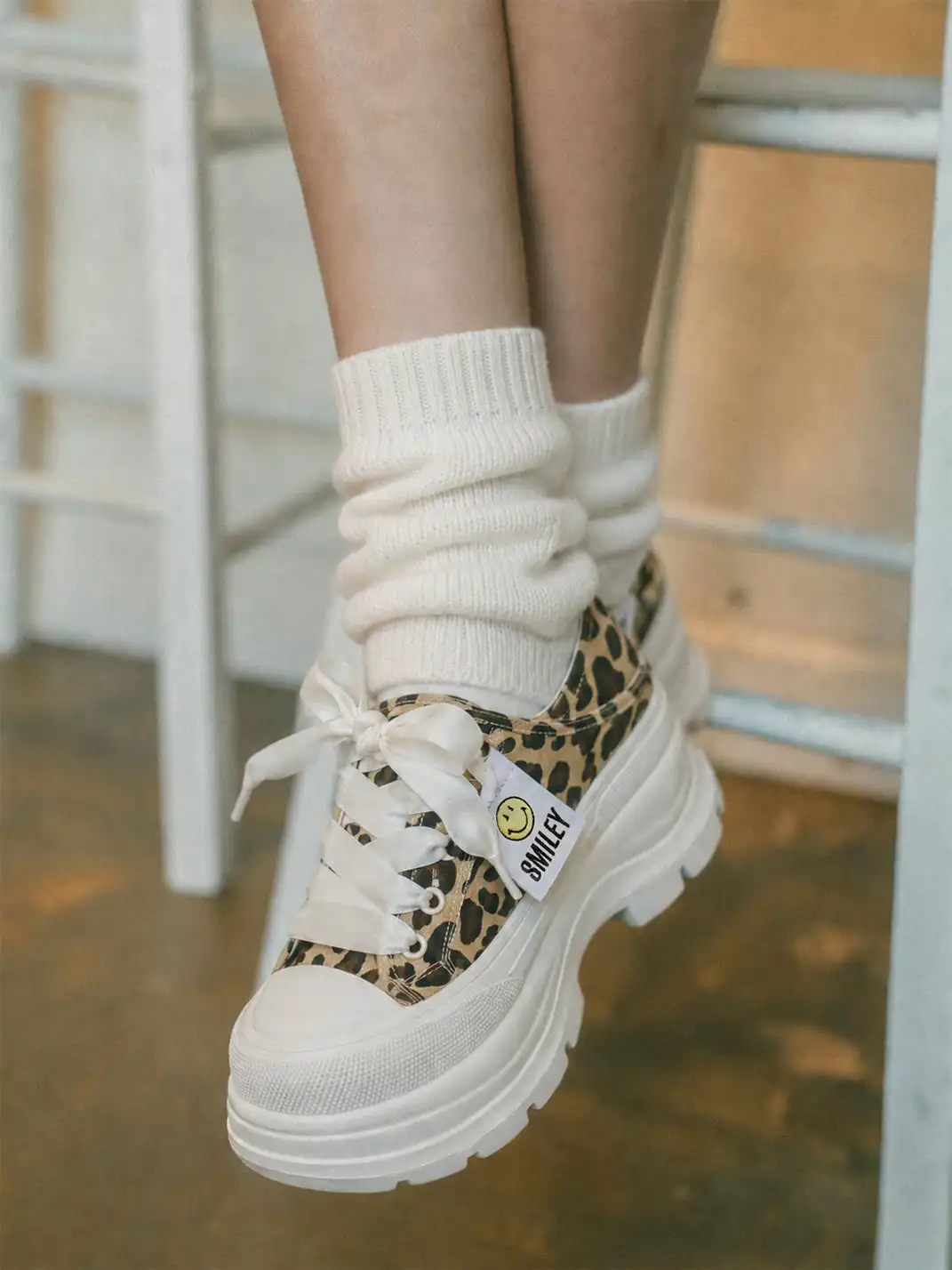 SMILEY | Print Platform Canvas Sneakers With Smile Logo-Leopard