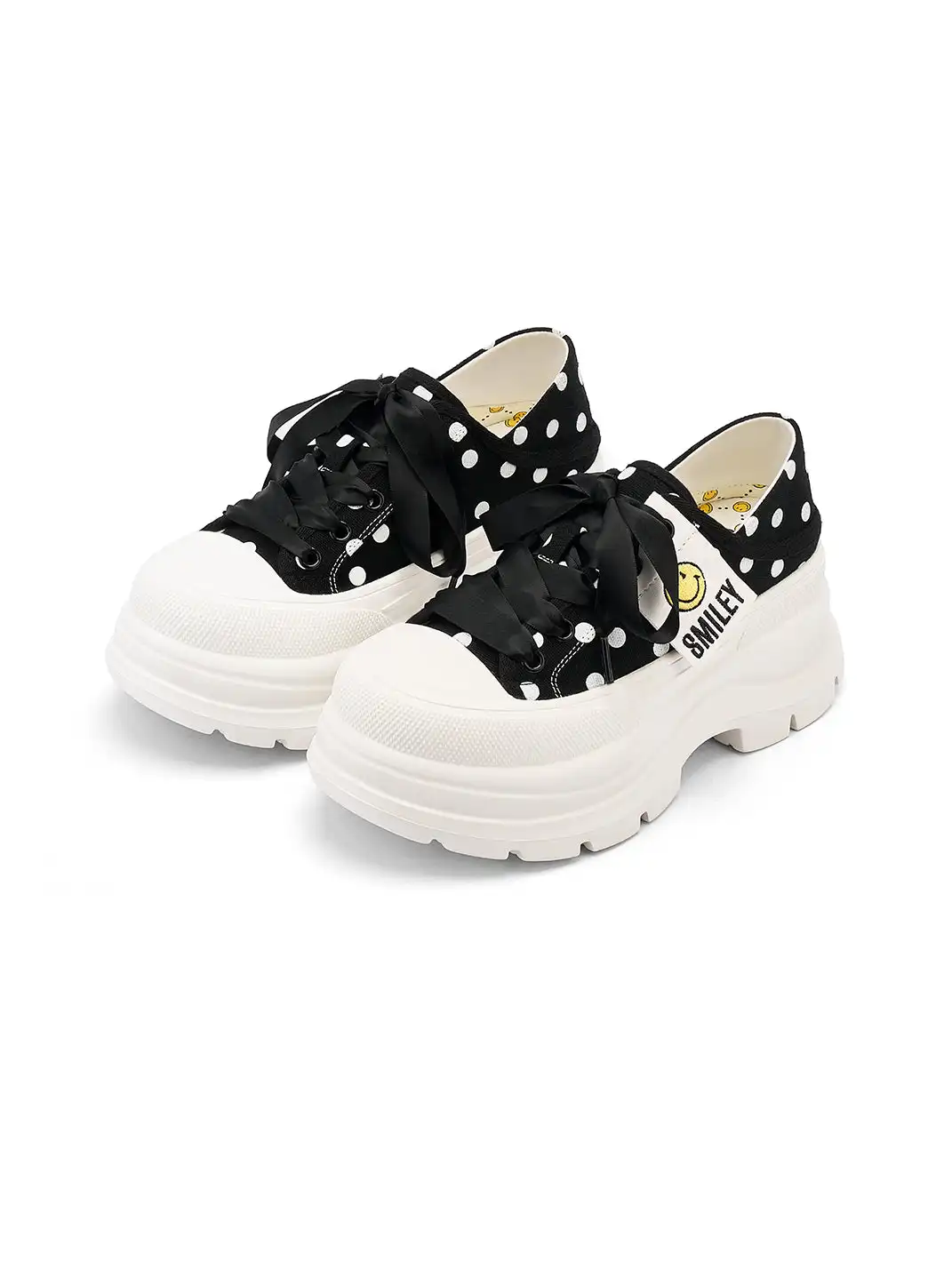 SMILEY | Print Platform Canvas Sneakers With Smile Logo-Black