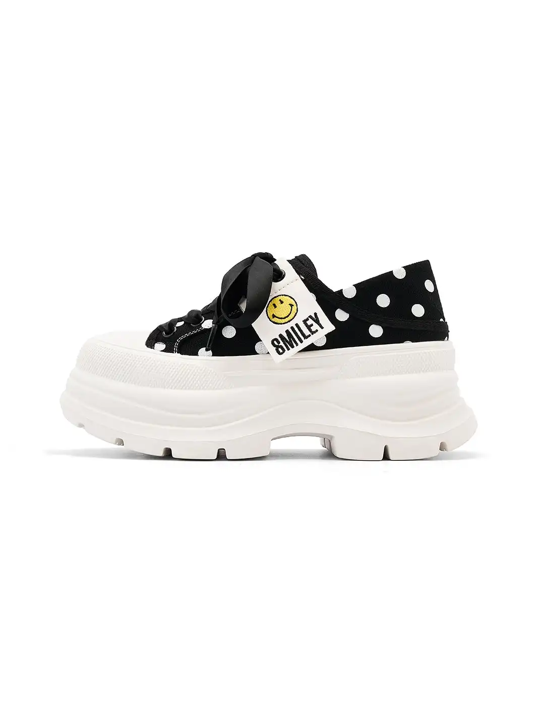 SMILEY | Print Platform Canvas Sneakers With Smile Logo-Black