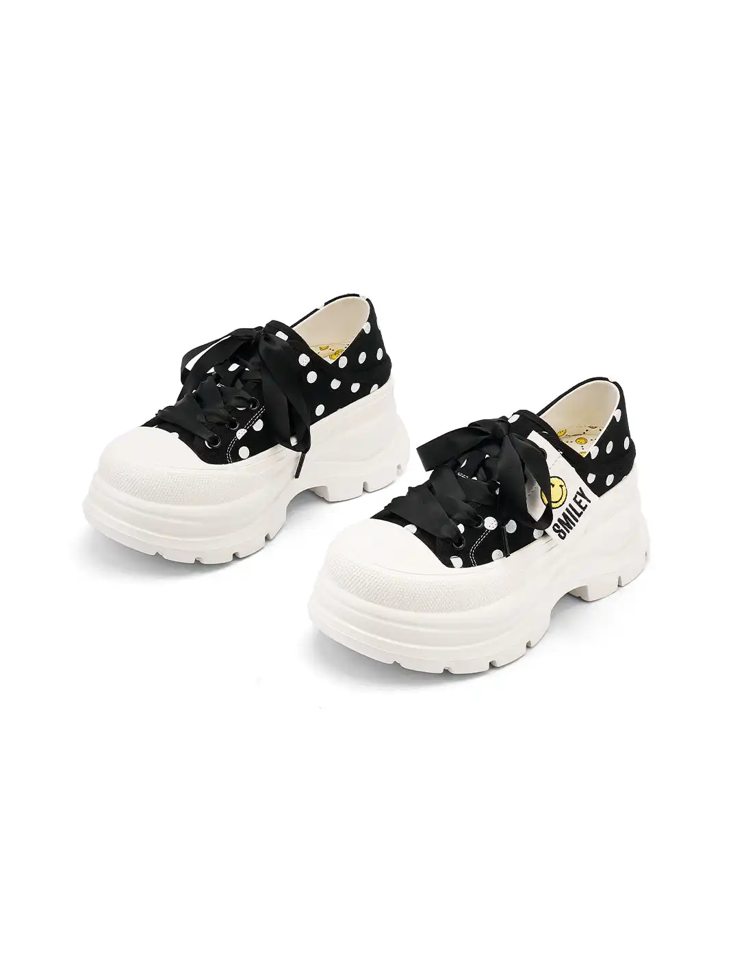 SMILEY | Print Platform Canvas Sneakers With Smile Logo-Black
