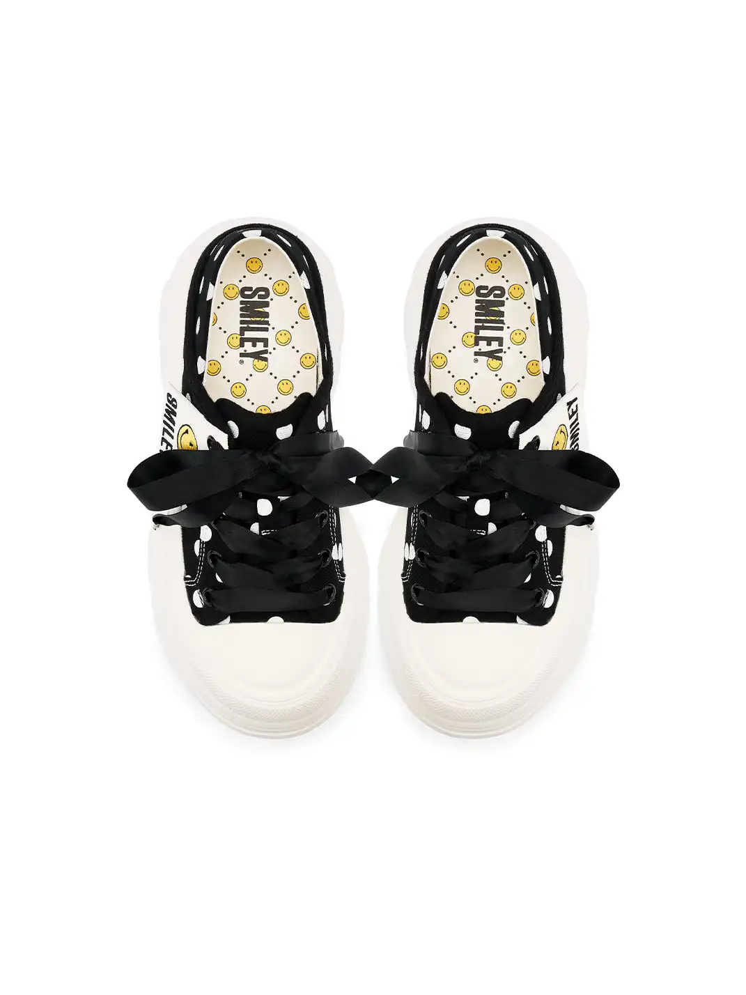 SMILEY | Print Platform Canvas Sneakers With Smile Logo-Black