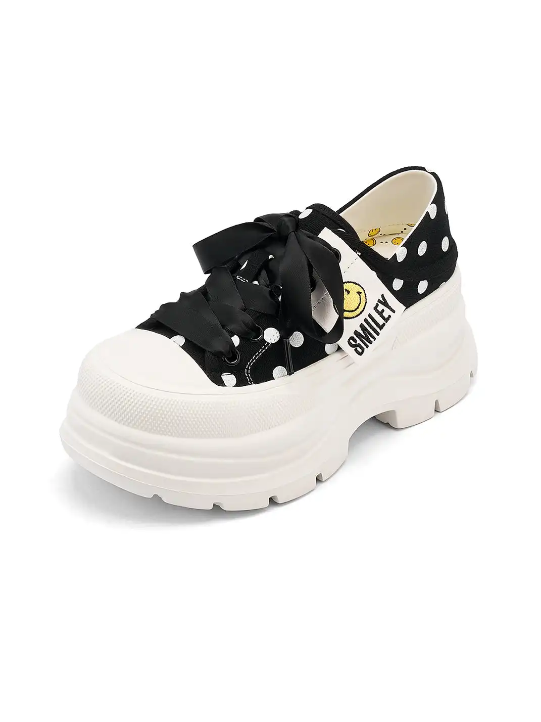 SMILEY | Print Platform Canvas Sneakers With Smile Logo-Black