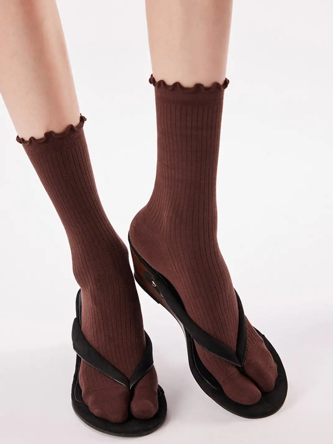 YANG MA | Solid Color Two-toe Mid-calf Socks
