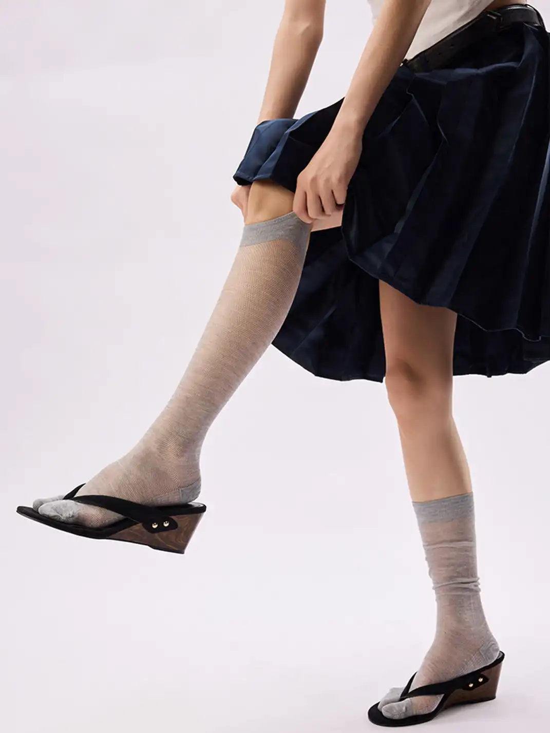 YANG MA | Split-toe Mesh Mid-calf Slouch Socks