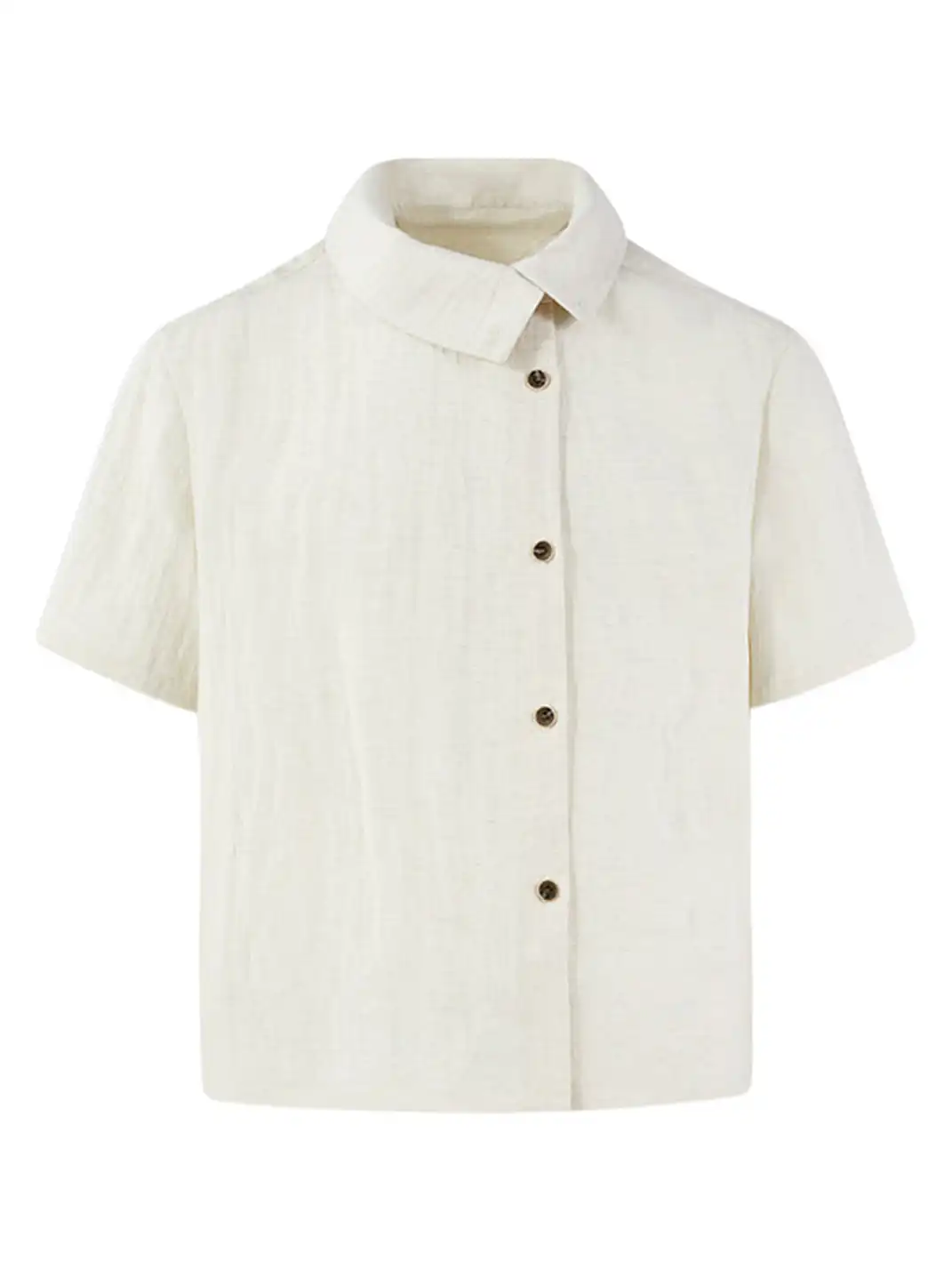 KREATE | Asymmetrical Placket Stand Collar Convertible Short Sleeve Shirt