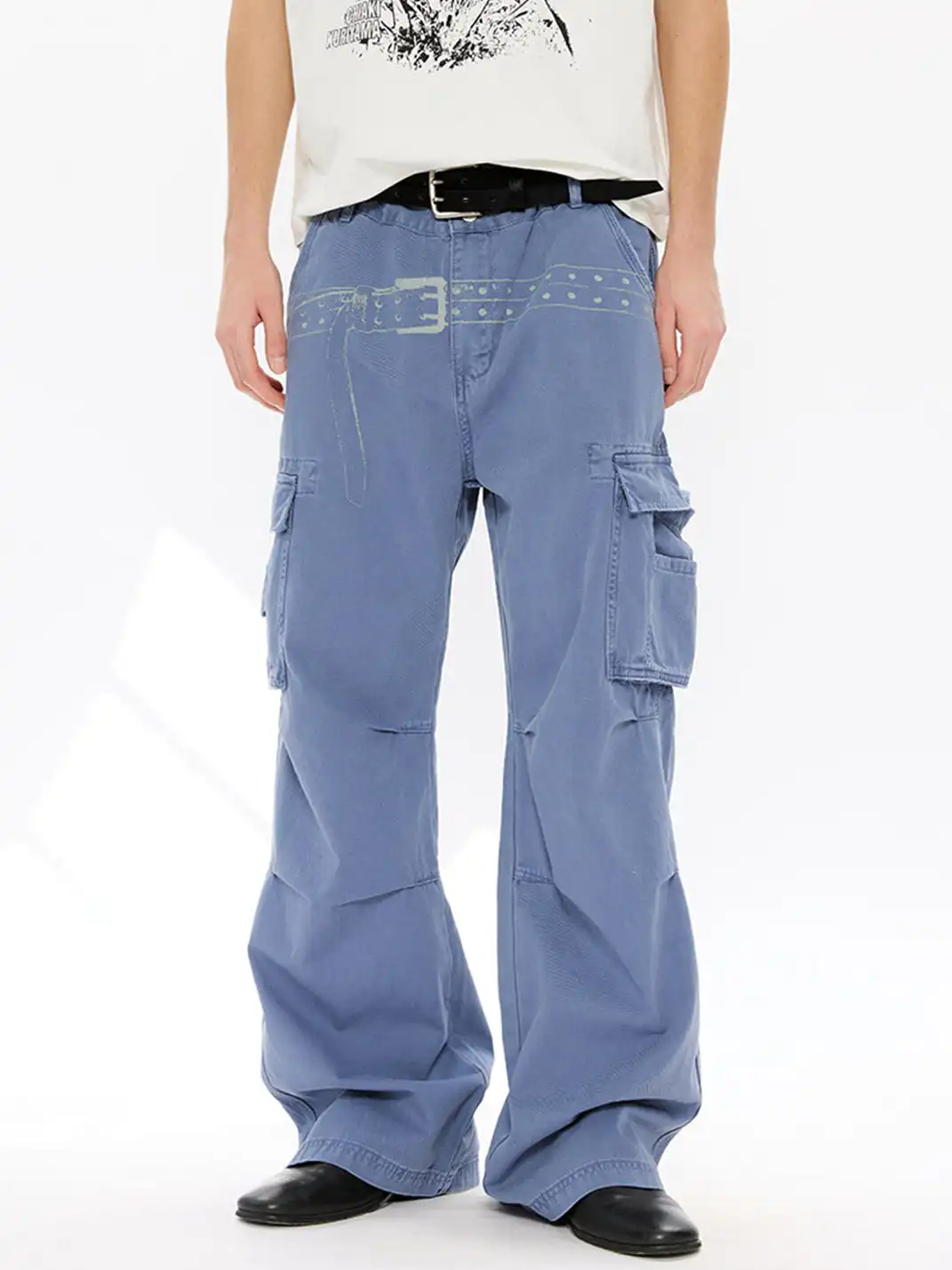 KREATE | Washed Screen Print Distressed Cargo Pants