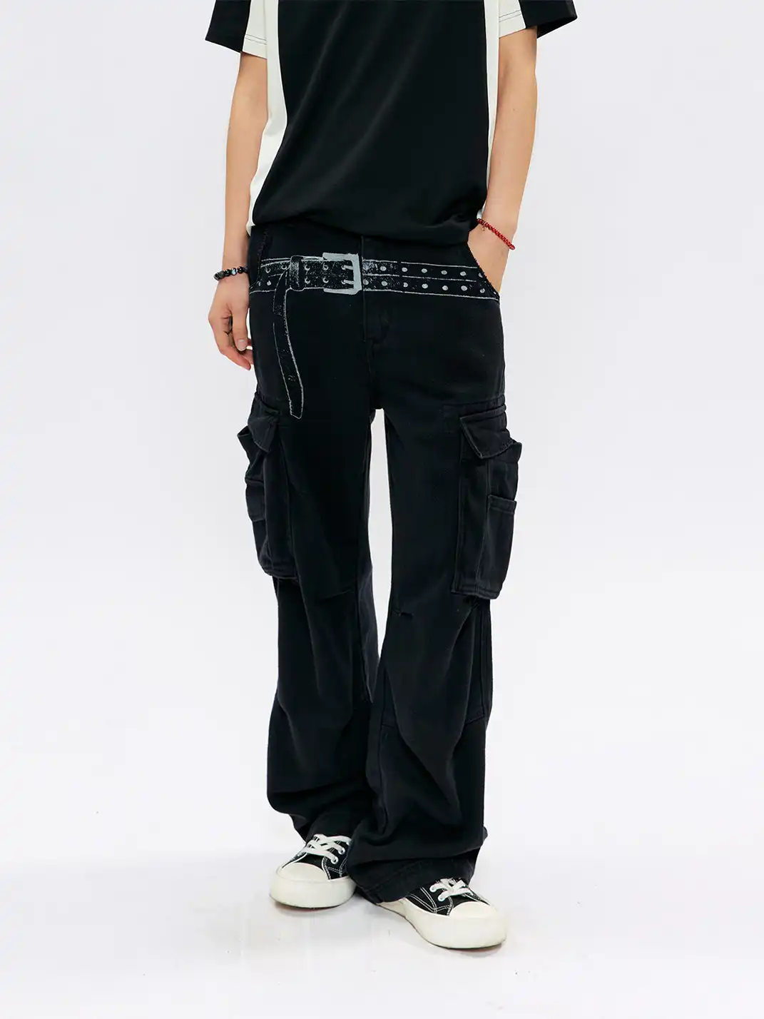 KREATE | Washed Screen Print Distressed Cargo Pants