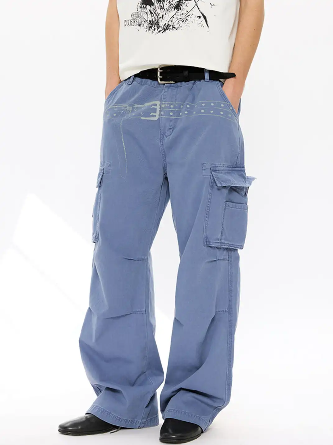 KREATE | Washed Screen Print Distressed Cargo Pants