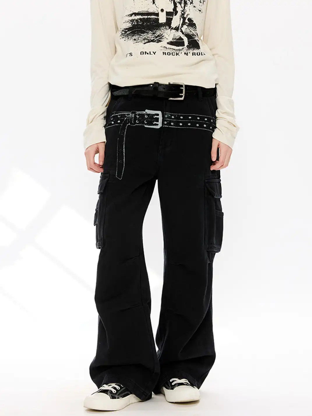 KREATE | Washed Screen Print Distressed Cargo Pants